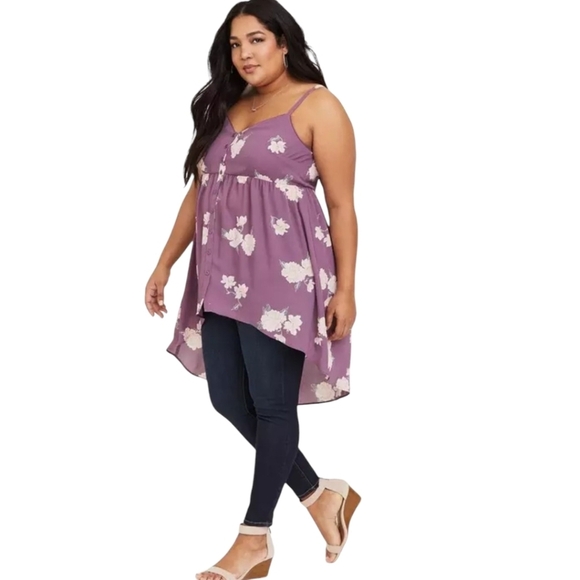 Torrid Lexie Floral Hi Lo Babydoll Blouse Top Size 2 - Picture 1 of 6